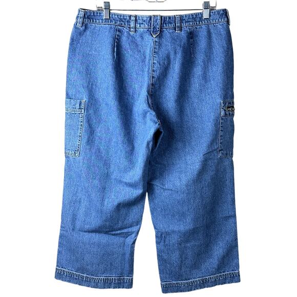 Jones New York Sport Women Size 14 Cropped Denim Jean Cargo Pants Pockets Beachy - Picture 2 of 10